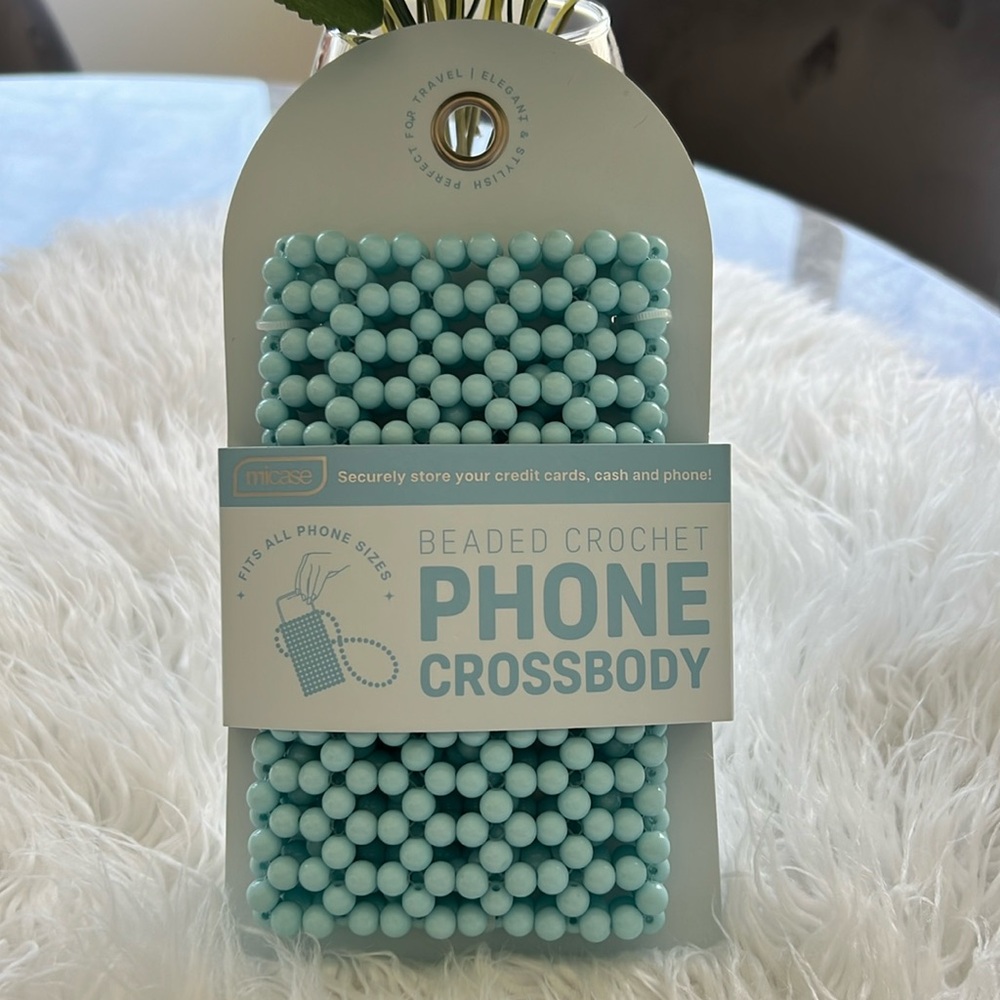 MICASE beaded crochet Phone Crossbody Baby Blue